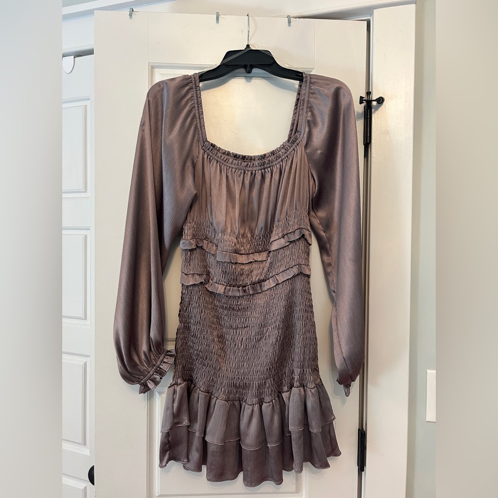 DO+BE Brown Babydoll Dress with Bishop Sleeves